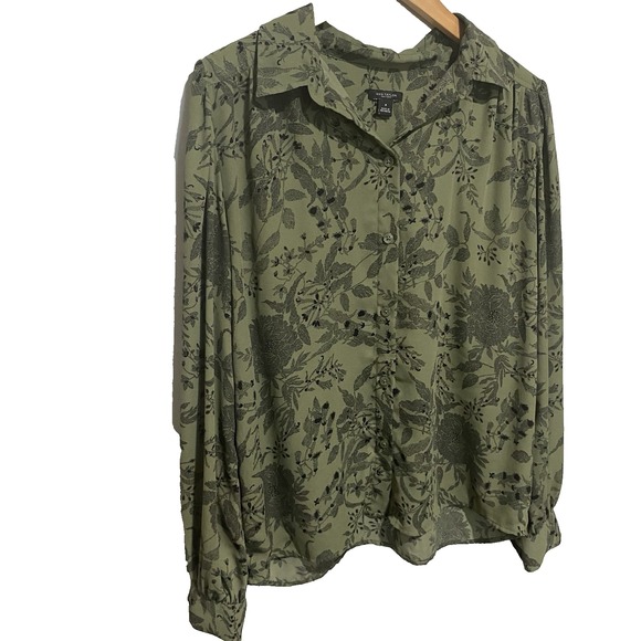 Ann Taylor Factory Women's Long Sleeve Button Down Green Floral Top Size M - Picture 4 of 11